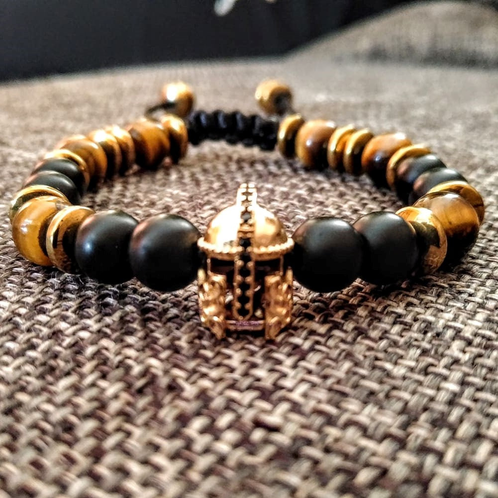 Pulsera Ojo De Tigre, Ónix Con Troyano