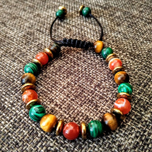 Pulsera Ágata De Fuego, Malaquita, Ojo De Tigre