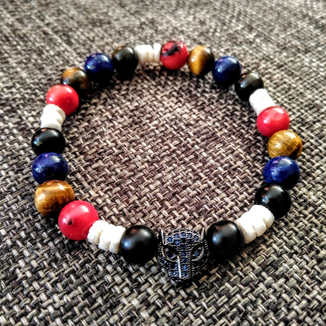 Pulsera Pantera de Ónix, Lapislazuli, Ojo De Tigre Y Coral