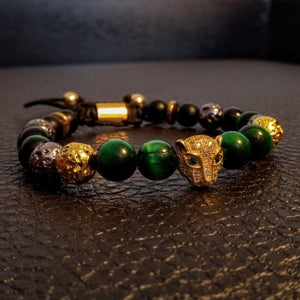 Gold,cz jaguar & tiger's eye